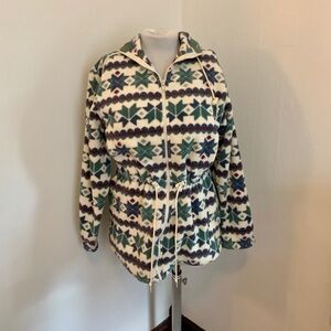 VTG LL Bean Small Aztec Southwestern Fleece Zip Jacket USA Navaho Waist Maine